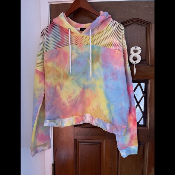 faded rose Tops - Faded rose pastel tie die cropped hoodie